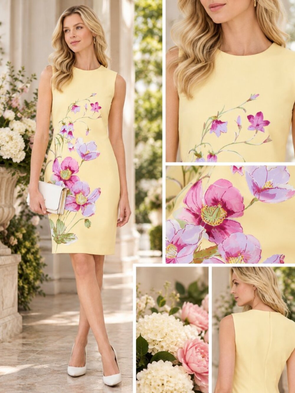 Anne Klein Petite Size 2P Daffodil Floral Print Sleeveless Sheath Dress NWT